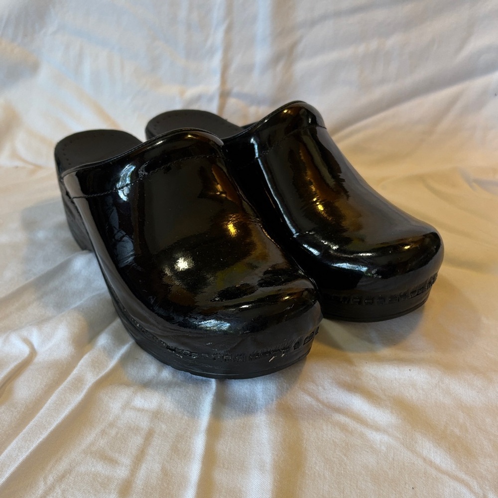 Dansko Black Patent Leather Clogs